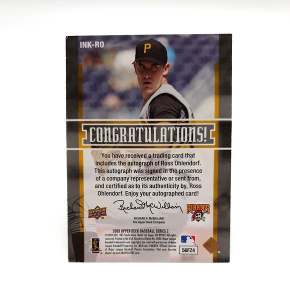 Ross Ohlendorf Pirates Baseball Card INK RO Autograph 09 Upper Deck Inkredible - Picture 2 of 2
